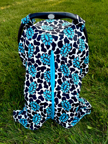 Turquoise Cow Carseat Cover