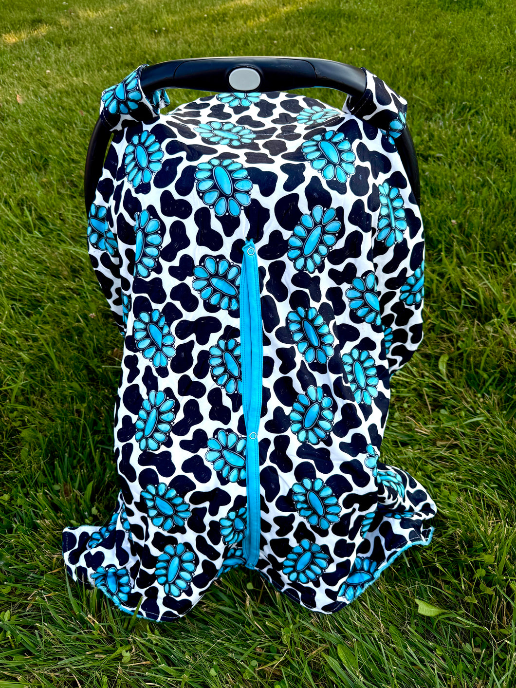 Turquoise Cow Carseat Cover