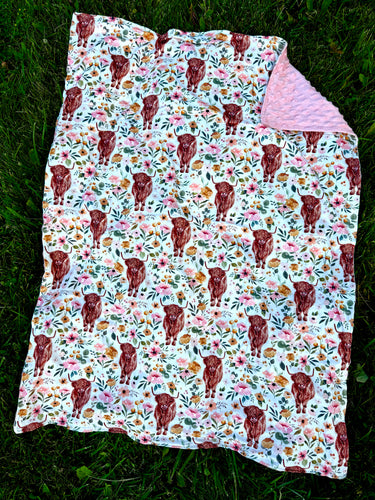 Floral Highland Cow Baby Blanket