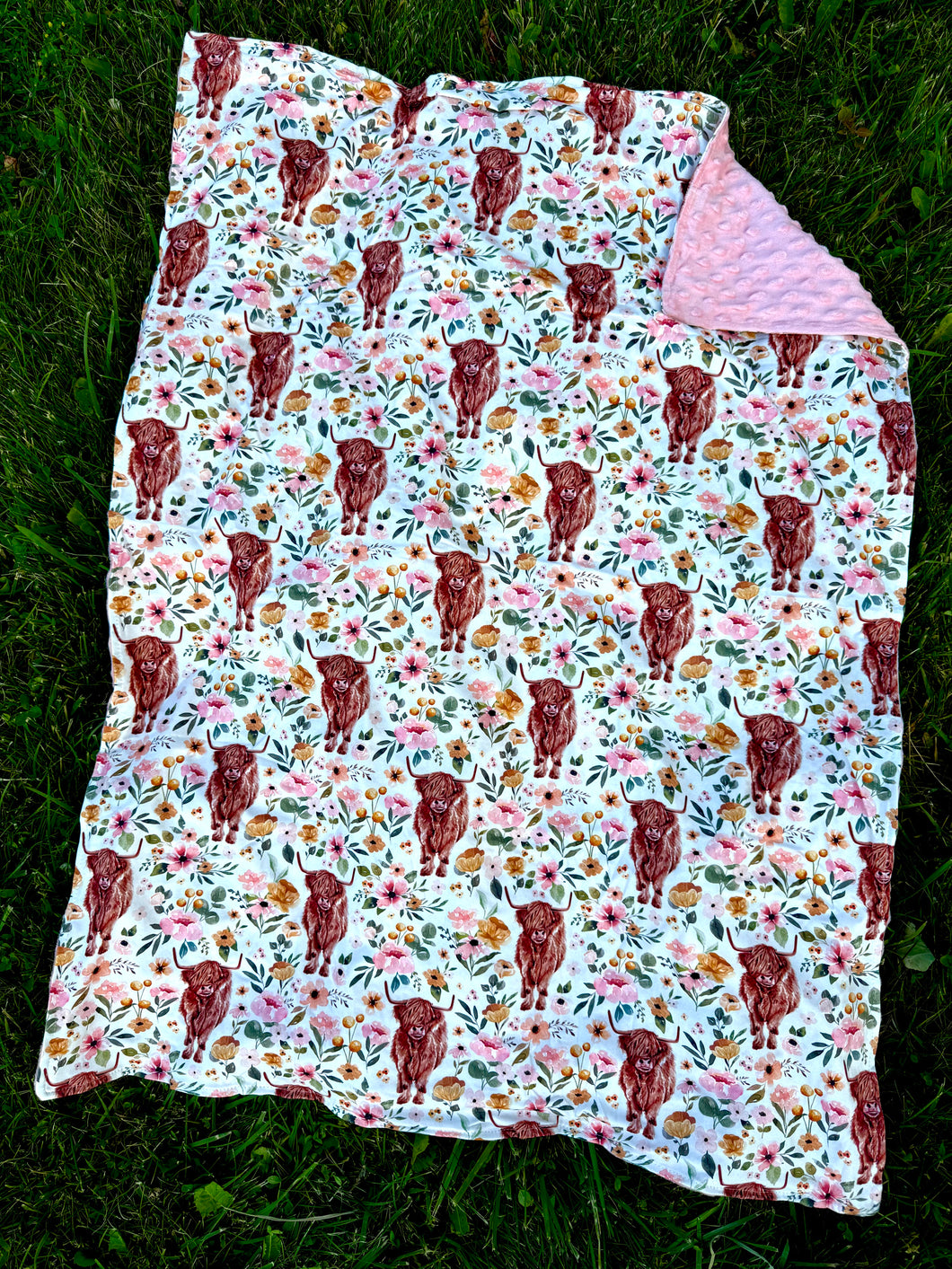Floral Highland Cow Baby Blanket