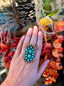 GORGEOUS Spiny Oyster and Turquoise Statement Ring - Adjustable