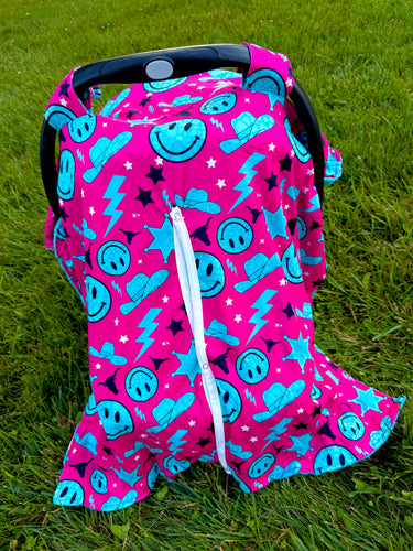 Pink and Blue Cowgirl Collage Carseat Cover