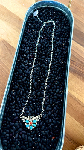 22” Turquoise and Coral Cluster Necklace