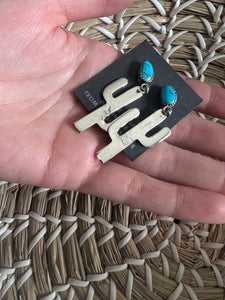 Navajo Sterling and Turquoise Cactus Earrings