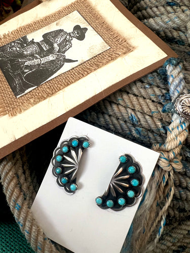 Navajo Turquoise and Sterling Concho Post Earrings
