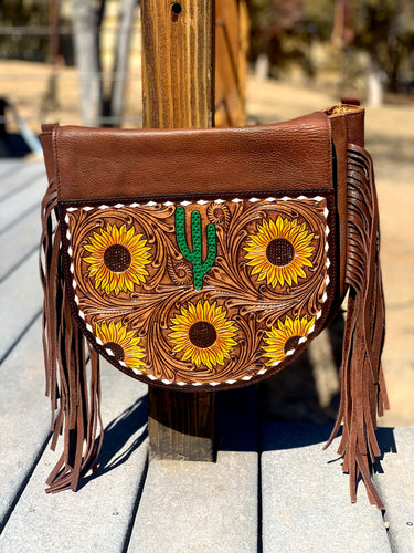 Cactus and Sunflower Tooled Purse