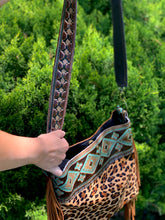 Load image into Gallery viewer, Turquoise Aztec and Leopard Purse