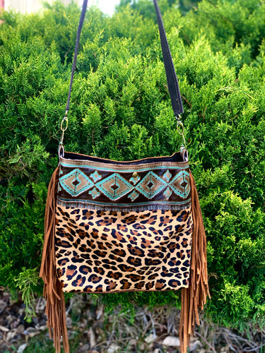 Turquoise Aztec and Leopard Purse